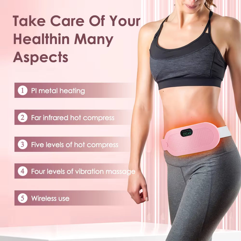 Menstrual Heating Pad 5-Level Warm Palace Belt Relief Waist Pain Cramps Vibrating Abdominal Massager Electric Waist Belt Device